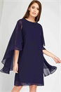Midnight Blue Chiffon Cape Sleeve Dress, Image 1 of 4