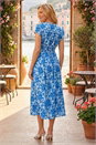 Blue Floral Print Midi Tea Dress, Image 3 of 4