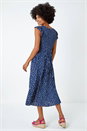 Navy  Frill Sleeve Spot Shirred Midi Dress, Image 2 of 5