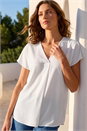 Ivory  Petite V-Neck Tuck Front Top, Image 2 of 4