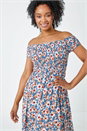 Blue Petite Floral Shirred Bardot Maxi Dress, Image 4 of 5