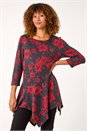 Red Floral Print Hanky Hem Tunic Top, Image 1 of 5