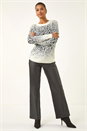 Ivory  Mosaic Print Fluffy Jumper, Image 2 of 5
