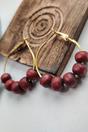 Red Sandalwood Beaded Huggie Hoop Earrings, Image 2 of 3