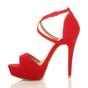 Red AJVANI Red High Heel Crossed Straps Platform Sandals, Image 3 of 6