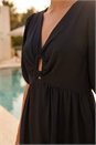 Black Ring Detail V-Neck Gathered Dress, Image 4 of 4