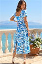 Blue Petite Floral Button Front Midi Dress, Image 3 of 4