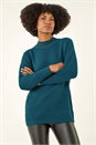 Teal Metallic Tie Front Knitted Jumper , Image 4 of 5