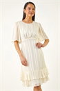 Ivory  Petite Stripe Frill Hem Midi dress, Image 4 of 5