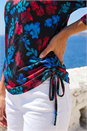 Blue Floral Print Tie Detail Stretch Top, Image 4 of 4