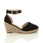 Black AJVANI Black Mid Wedge Heel Ankle Strap Espadrille Sandals, Image 2 of 6