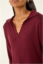 Wine Scallop Detail Knitted Midi Dress, Image 5 of 5