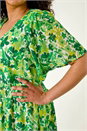 Green Curve Floral Button Detail Midi Dress, Image 5 of 5