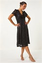 Black Sequin Lace Twist Front Midi Dress, Image 1 of 5