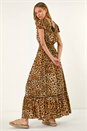 Tan Animal Print Shirred Maxi Dress, Image 1 of 5