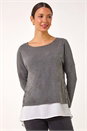 Grey 2 in 1 Contrast Hem Detail Stretch Top, Image 4 of 5