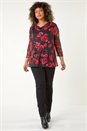 Red Curve Floral Mesh Cowl Neck Top, Image 2 of 7