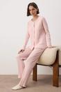 Pink Button Through Pointelle Ribbed Long Sleeve Knit Pyjama Set, Image 1 of 3