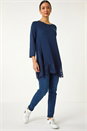 Navy  Lace Floral Print Hem Tunic Top, Image 2 of 5