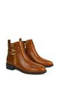 Tan XY LONDON Tan 'Lorna' Flat Low Heel Ankle Booties With Decorative Buckle and Zip, Image 5 of 6