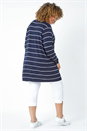 Navy  Curve Stripe Cotton Blend Longline Cardigan, Image 3 of 4