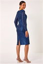 Navy  Sequin Sweetheart Neck Stretch Midi Dress, Image 4 of 6