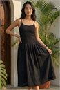 Black Petite Shirred Bodice Midi Dress, Image 2 of 4