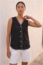 Black Petite V-Neck Trim Detail Top, Image 1 of 4