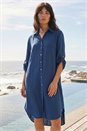 Navy Back Lace Button Shirt Dress, Image 1 of 4