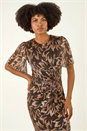Bronze Foil Print Twist Front Midi Dress, Image 4 of 5