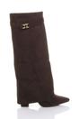 Brown AJVANI Brown High Block Heel Pointed Toe Fold Over Knee Boots, Image 2 of 4