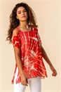 Red Cold Shoulder Tie Dye Print Top , Image 1 of 4