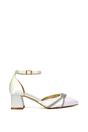 Ivory XY LONDON Ivory 'Sarah' Ankle Strap Pointed Toe Diamante Mid Block Heels, Image 1 of 5