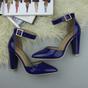 Navy Blue High Heel Ankle Strap Pointed Toe Court Shoes, Image 4 of 6