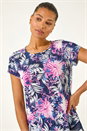 Fuchsia Textured Floral Print Asymmetric Top, Image 4 of 5