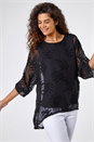 Black Leaf Burnout Print Chiffon Overlay Top, Image 1 of 4
