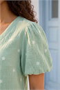 Green Petite Embroidered V-Neck Top, Image 4 of 4