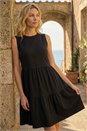 Black Cotton Tiered Stretch Dress, Image 2 of 4
