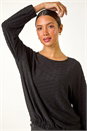 Black Bubble Hem Textured Stretch Top, Image 1 of 5