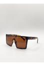 Brown Oversized Flat Top Square Frame Sunglasses, Image 3 of 5