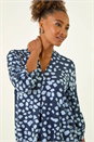 Navy  Spot Print V-Neck Stretch Top, Image 4 of 5