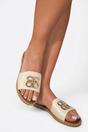 Beige iKrush Beige Abby Sparkle Buckle Gold Studded Flat Sandals, Image 7 of 8