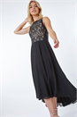 Black Lace Bodice Halter Neck Dress, Image 1 of 5