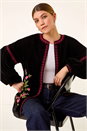 Black Floral Embroidered Velvet Trophy Jacket, Image 1 of 7