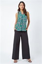 Green Sleeveless V-Neck Floral Print Stretch Top, Image 2 of 5