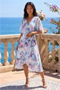 Blue Petite Floral Tie Front Cape Dress, Image 3 of 4