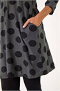 Dark Grey A-Line Spot Print Dress, Image 5 of 5