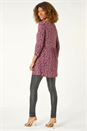 Purple Leaf Print Gathered Tunic Top, Image 2 of 5
