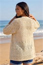 Natural  3/4 Sleeve Stitch Detail Cardigan, Image 3 of 4