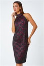 Black Lace Halter Neck Stretch Dress, Image 1 of 5